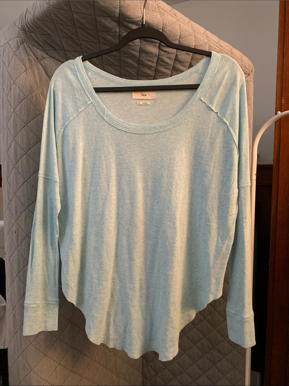 TNA Light Blue Relaxed Scoop Neck Long Sleeve Tee